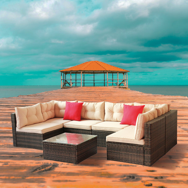 lichu 7Pcs Patio Furniture Set PE Rattan Sectional Garden Furniture